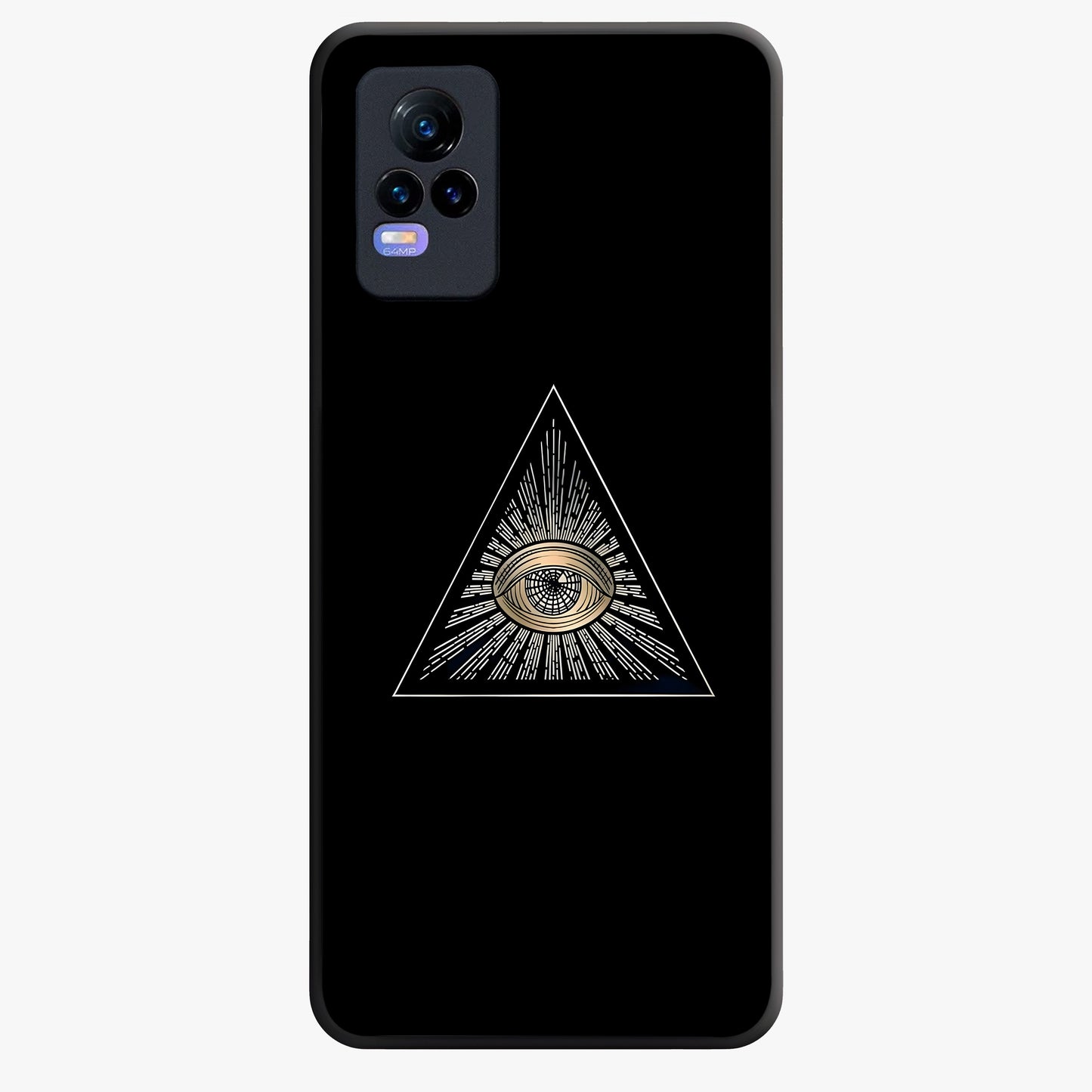 Illuminati Evil Glass Case showing flat back view with mysterious illuminati symbol artwork and glossy glass finish.