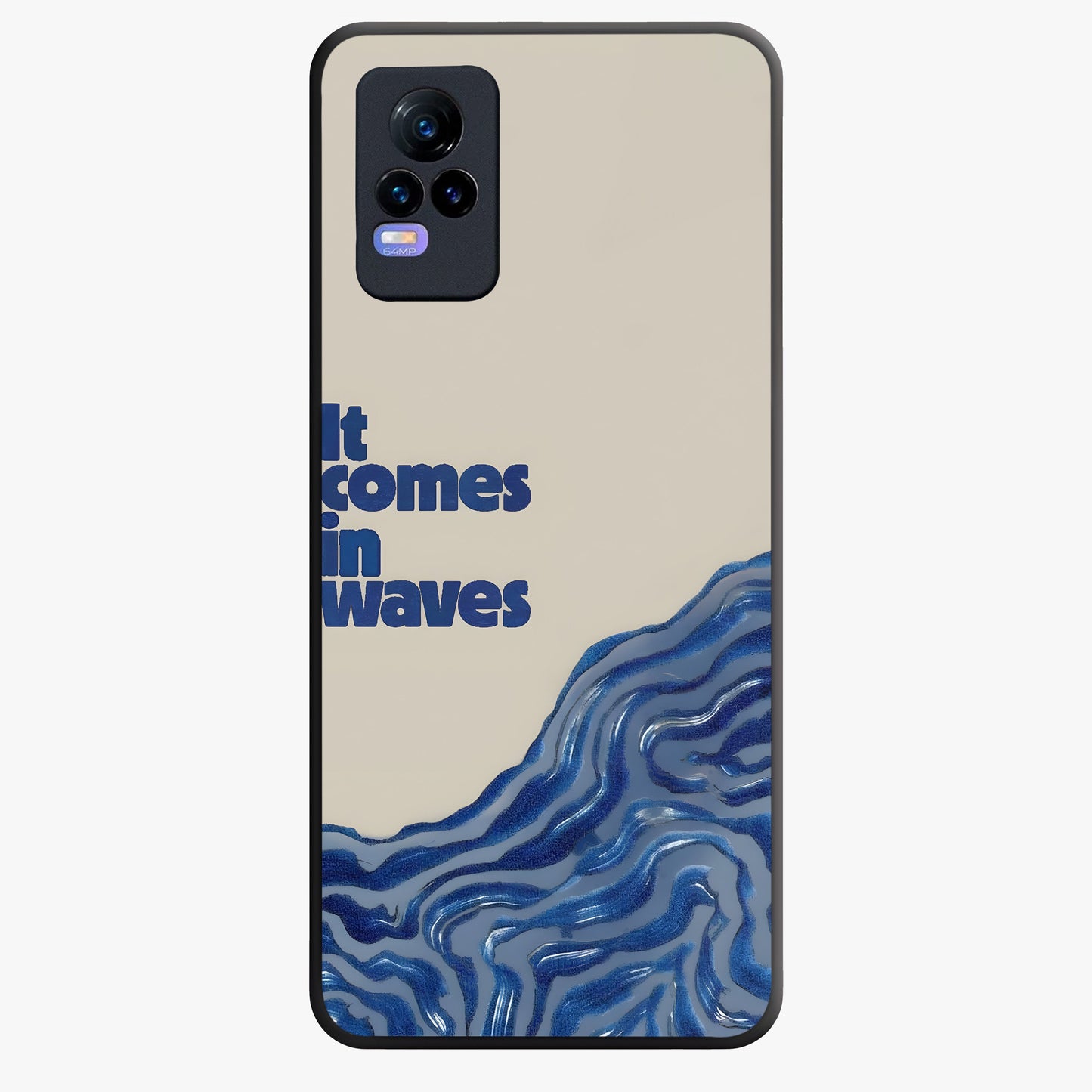 It Comes In Waves Quote Glass Case showing flat back view with inspirational wave themed quote artwork and glossy glass finish.