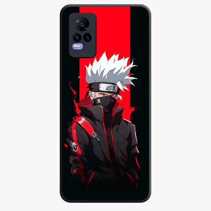 Kakashi Scarlet Shadow Glass Case showing flat back view with powerful anime ninja artwork and glossy glass finish.