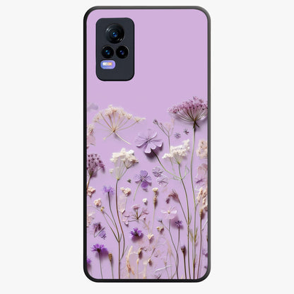 Lavender Blossom Dream Glass Case showing flat back view with soft lavender floral artwork and glossy glass finish.