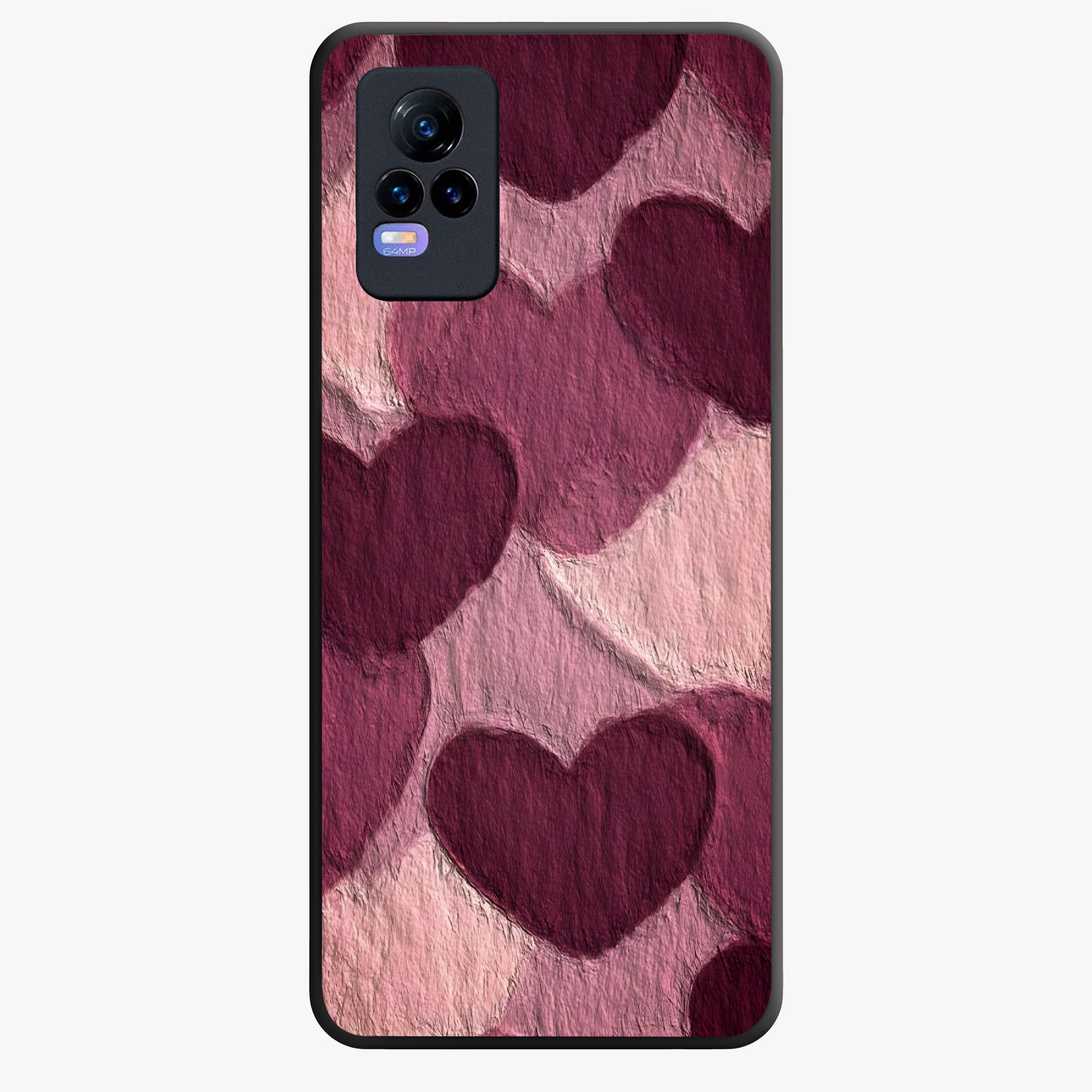 Layered Paper Hearts Glass Case showing flat back view with layered paper heart artwork and glossy glass finish.