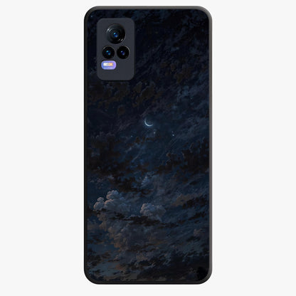 Lunar Veil Silence Glass Case showing flat back view with mystical moon veil artwork and glossy glass finish.