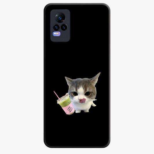 Matcha Cat Style Glass Case showing flat back view with cute matcha themed cat artwork and glossy glass finish.