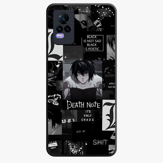 Midnight Chaos Mind Glass Case showing flat back view with abstract dark themed artwork and glossy glass finish.