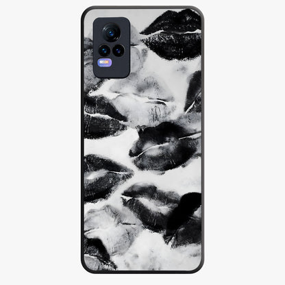 Midnight Kiss Marks Glass Case showing flat back view with lipstick kiss mark artwork and glossy glass finish.