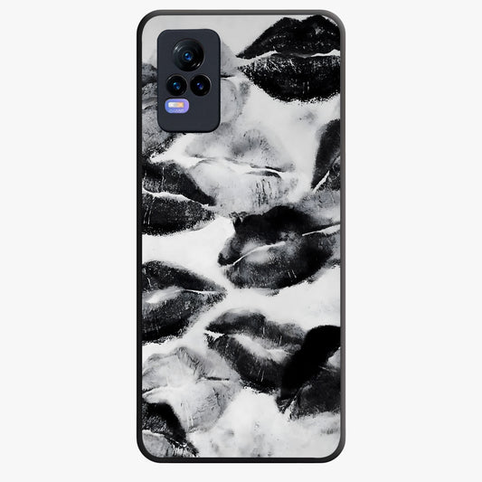 Midnight Kiss Marks Glass Case showing flat back view with lipstick kiss mark artwork and glossy glass finish.