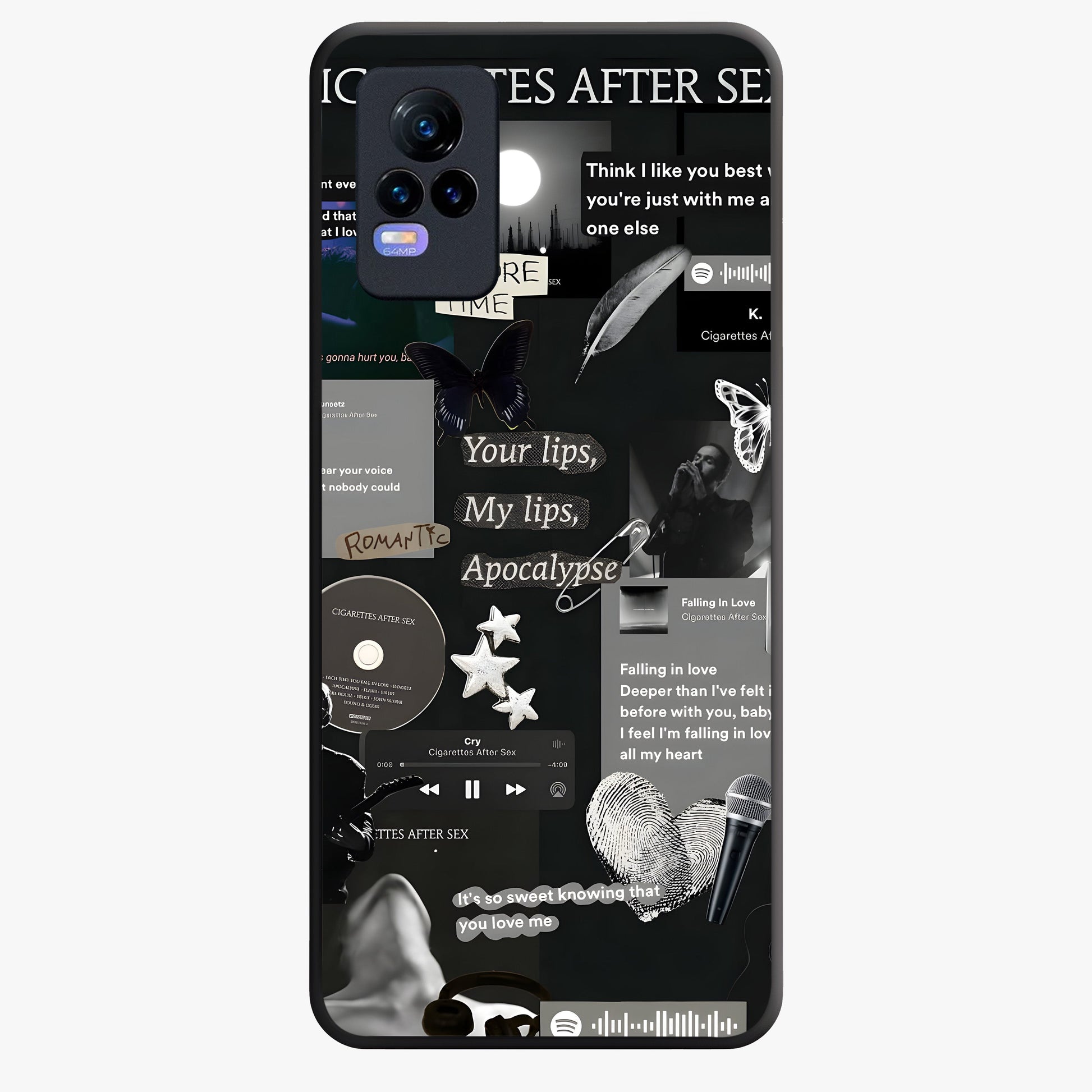 Midnight Love Echo Glass Case showing flat back view with romantic midnight themed artwork and glossy glass finish.