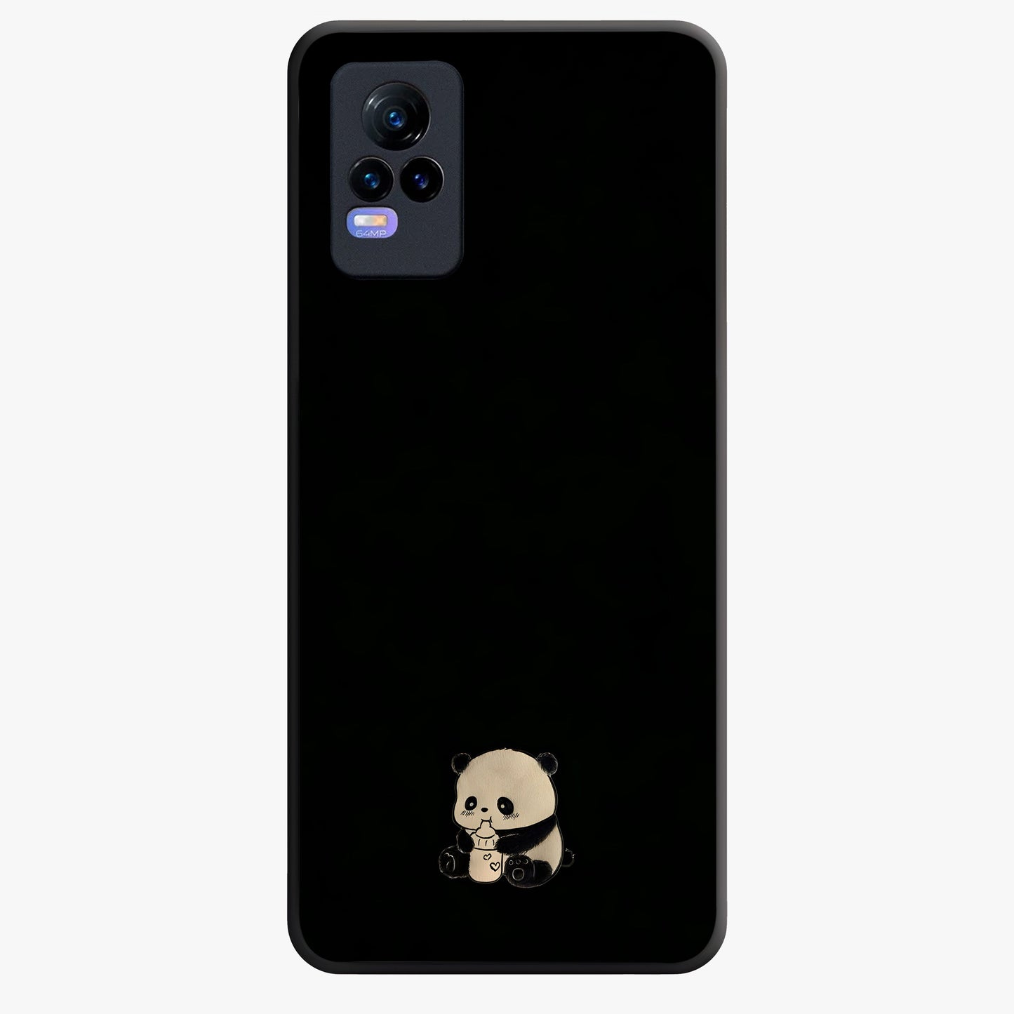 Midnight Panda Love Glass Case showing flat back view with cute panda themed artwork and glossy glass finish.