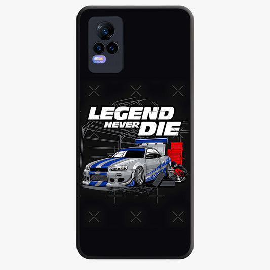 Midnight Racing Legacy Glass Case showing flat back view with sleek racing inspired artwork and glossy glass finish.