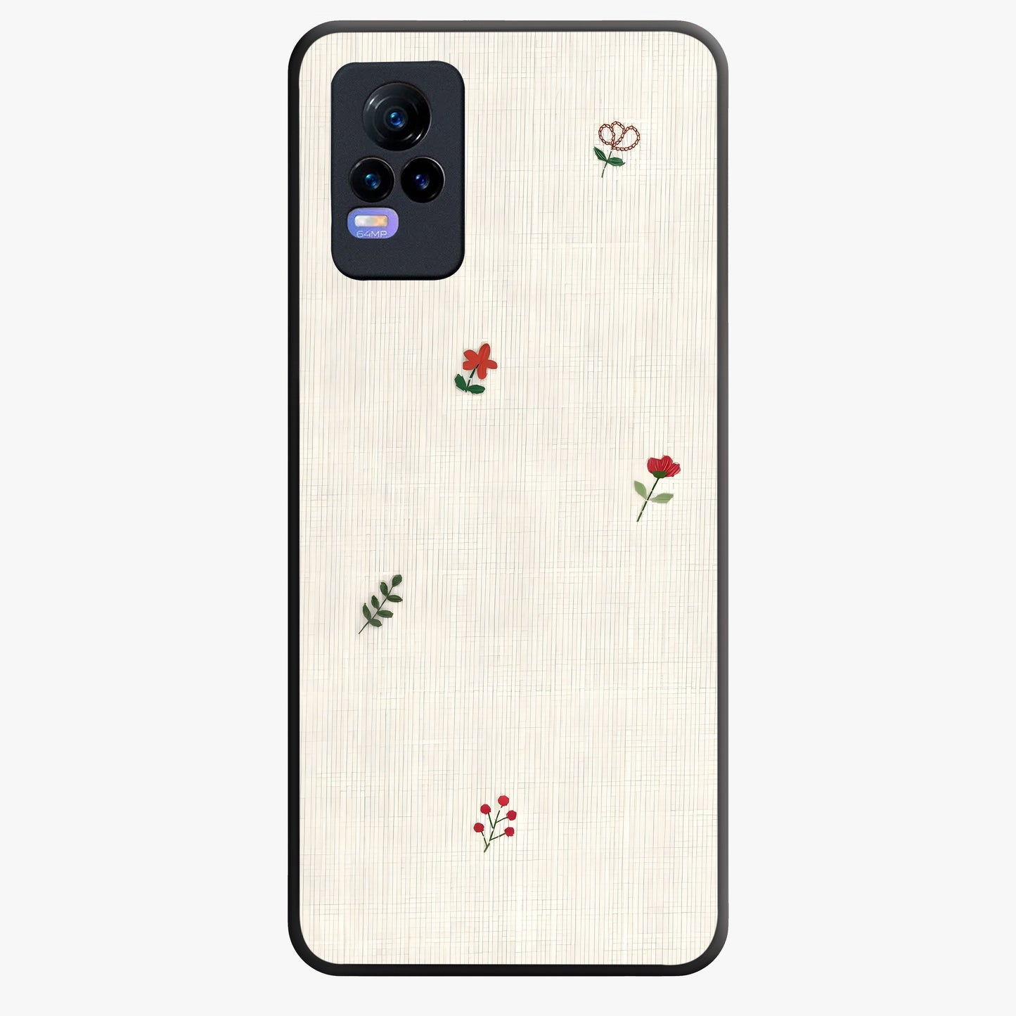 Minimal Petal Whispers Glass Case showing flat back view with soft minimal floral artwork and glossy glass finish.