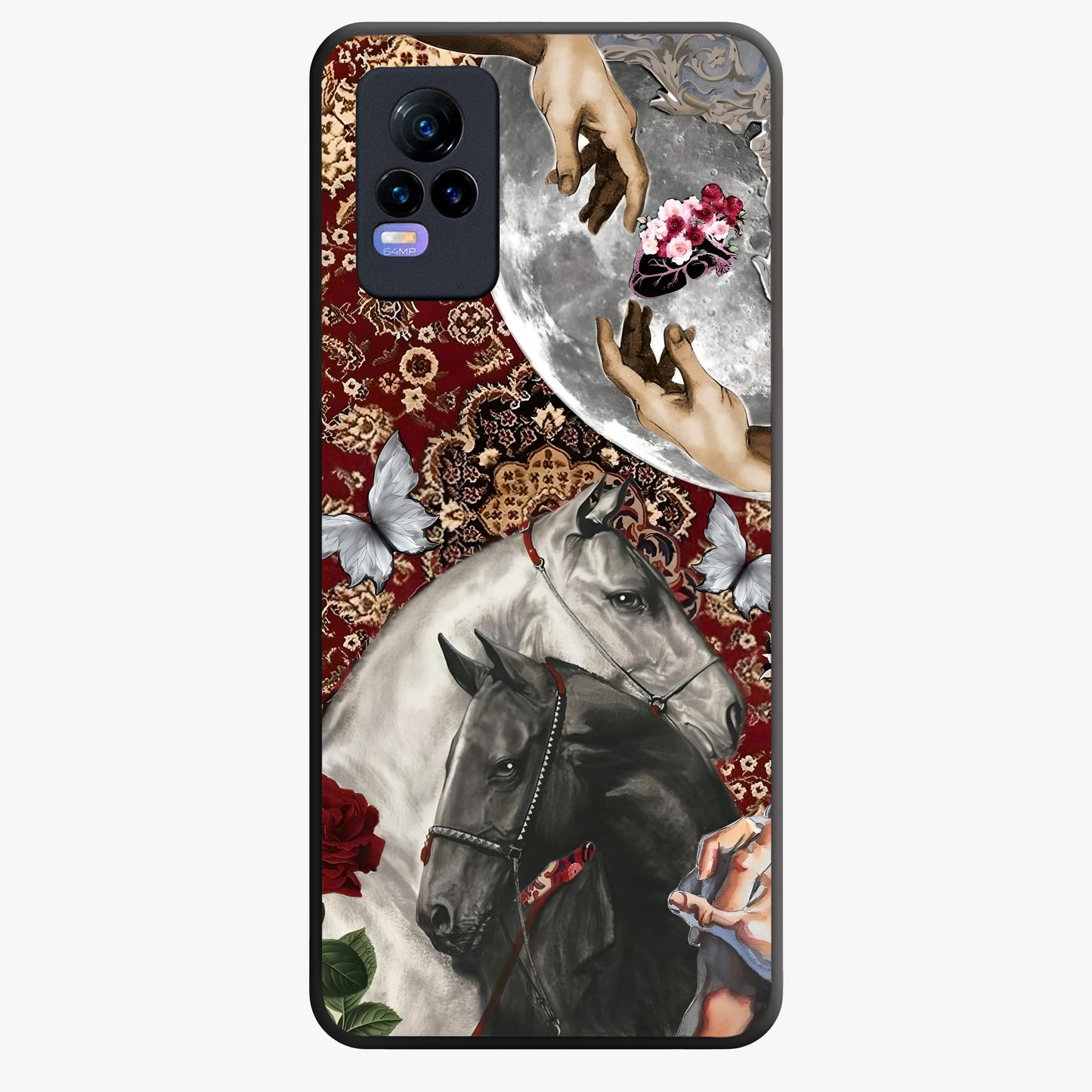 Moonlit Royal Stallion Glass Case showing flat back view with majestic horse under moonlight artwork and glossy glass finish.