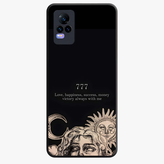 Mystic Victory Aura Glass Case showing flat back view with victory symbol artwork and glossy glass finish.