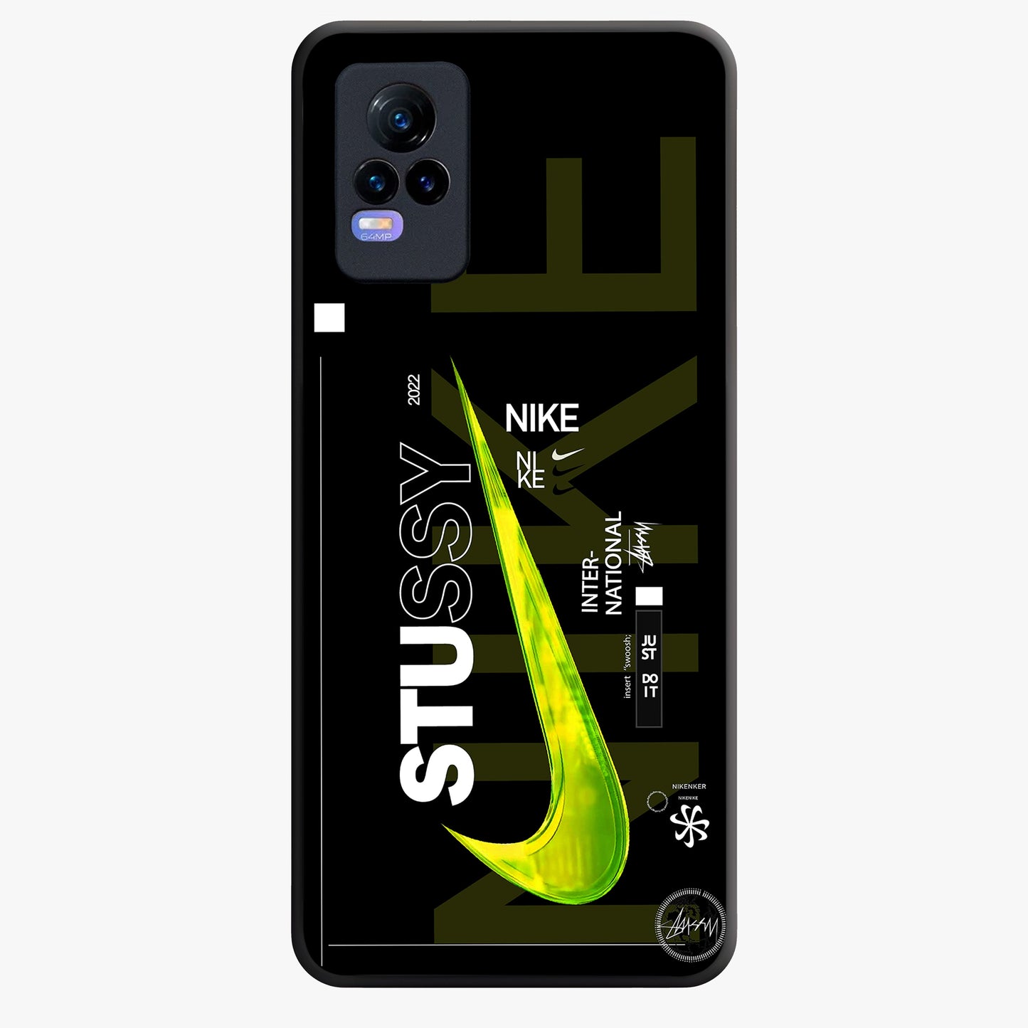Neon Street Edition Glass Case showing flat back view with neon street style artwork and glossy glass finish.