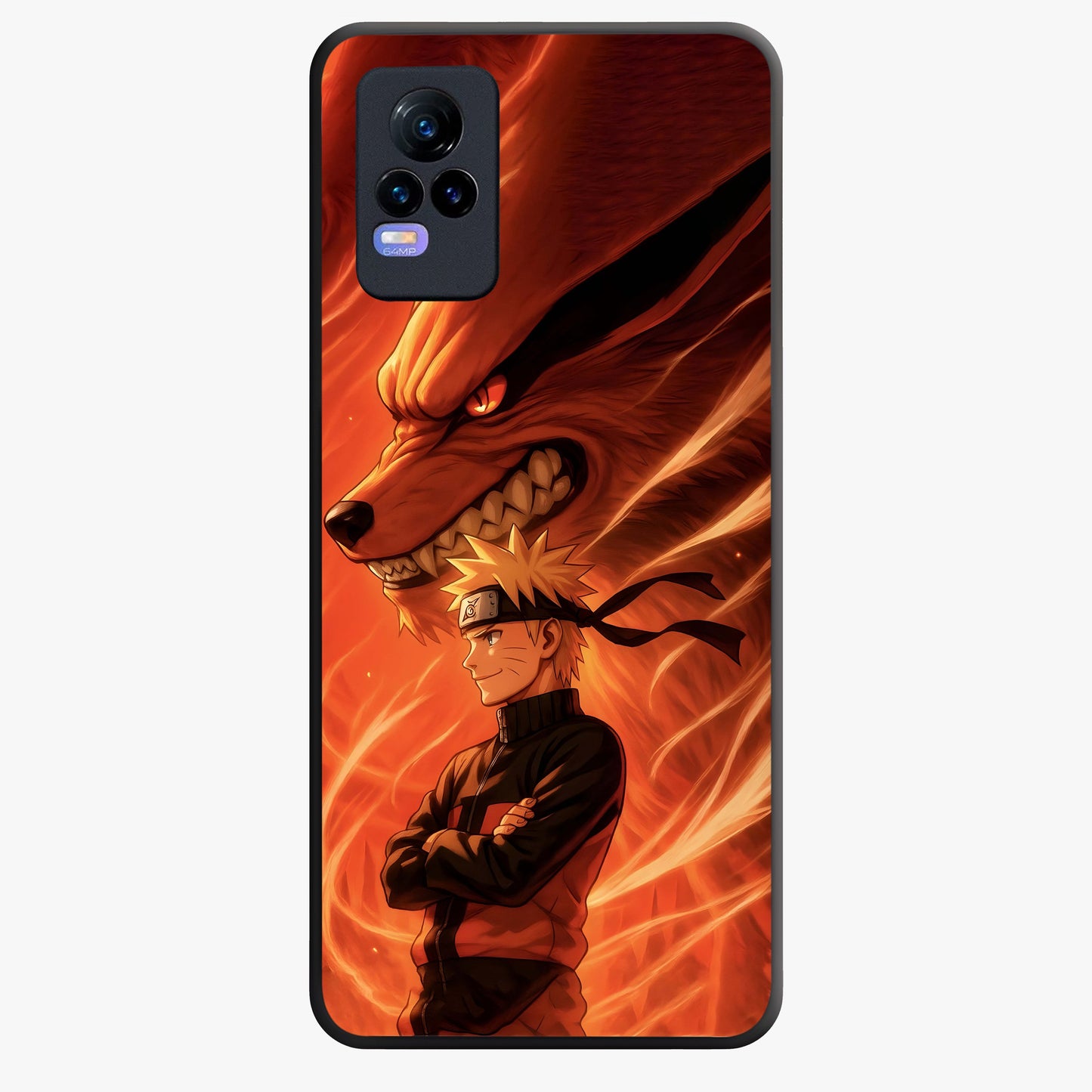Nine Tails Legacy Glass Case showing flat back view with powerful nine-tailed fox inspired artwork and glossy glass finish.