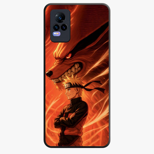 Nine Tails Legacy Glass Case showing flat back view with powerful nine-tailed fox inspired artwork and glossy glass finish.