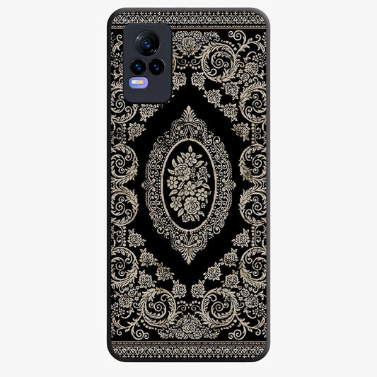 Noir Bloom Elegance Glass Case showing flat back view with elegant dark floral artwork and glossy glass finish.