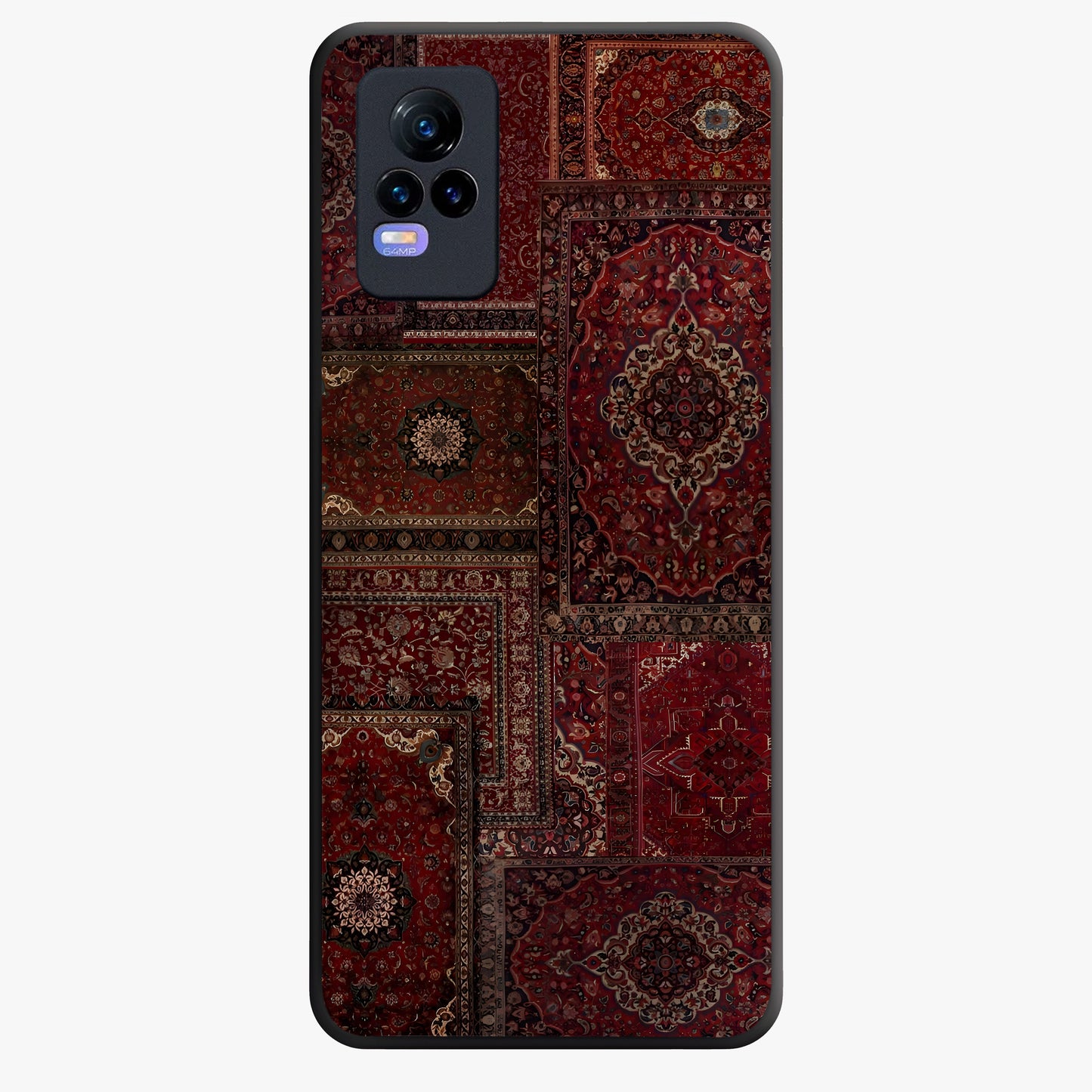 Persian Velvet Tale Glass Case showing flat back view with luxurious Persian velvet pattern artwork and glossy glass finish.