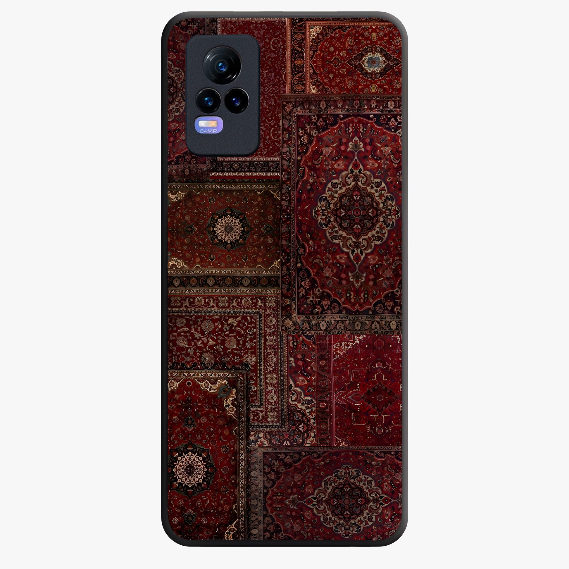 Persian Velvet Tale Glass Case showing flat back view with luxurious Persian velvet pattern artwork and glossy glass finish.