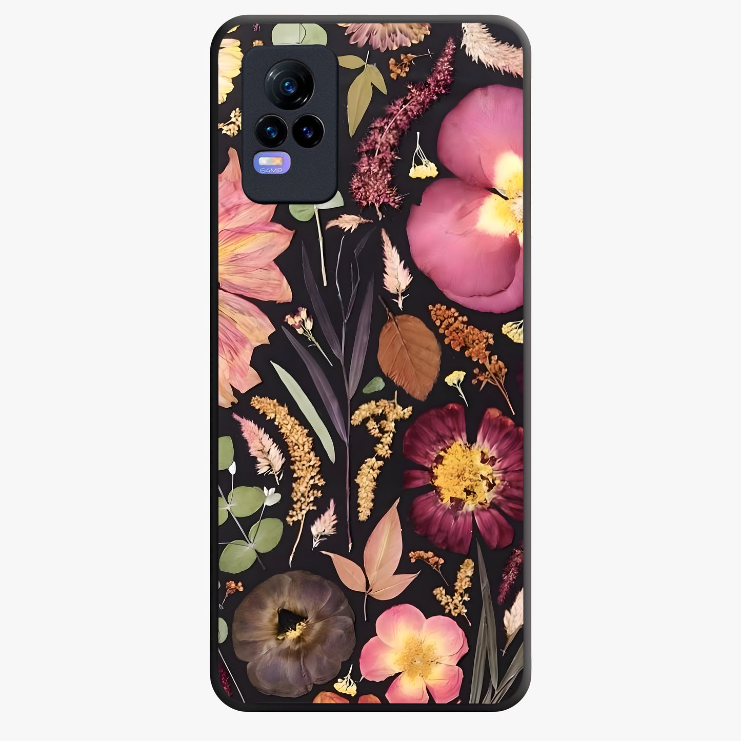 Petal Dream Tapestry Glass Case showing flat back view with intricate floral tapestry artwork and glossy glass finish.