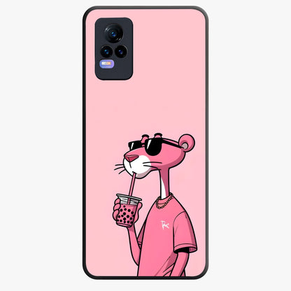 Pink Panther Glass Case showing flat back view with iconic pink panther artwork and glossy glass finish.