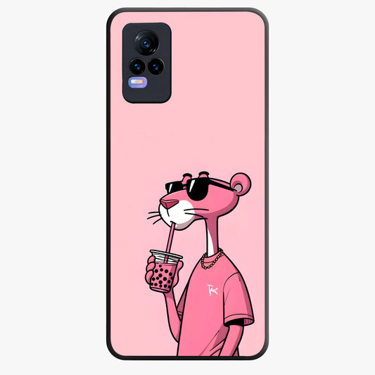 Pink Panther Glass Case showing flat back view with iconic pink panther artwork and glossy glass finish.
