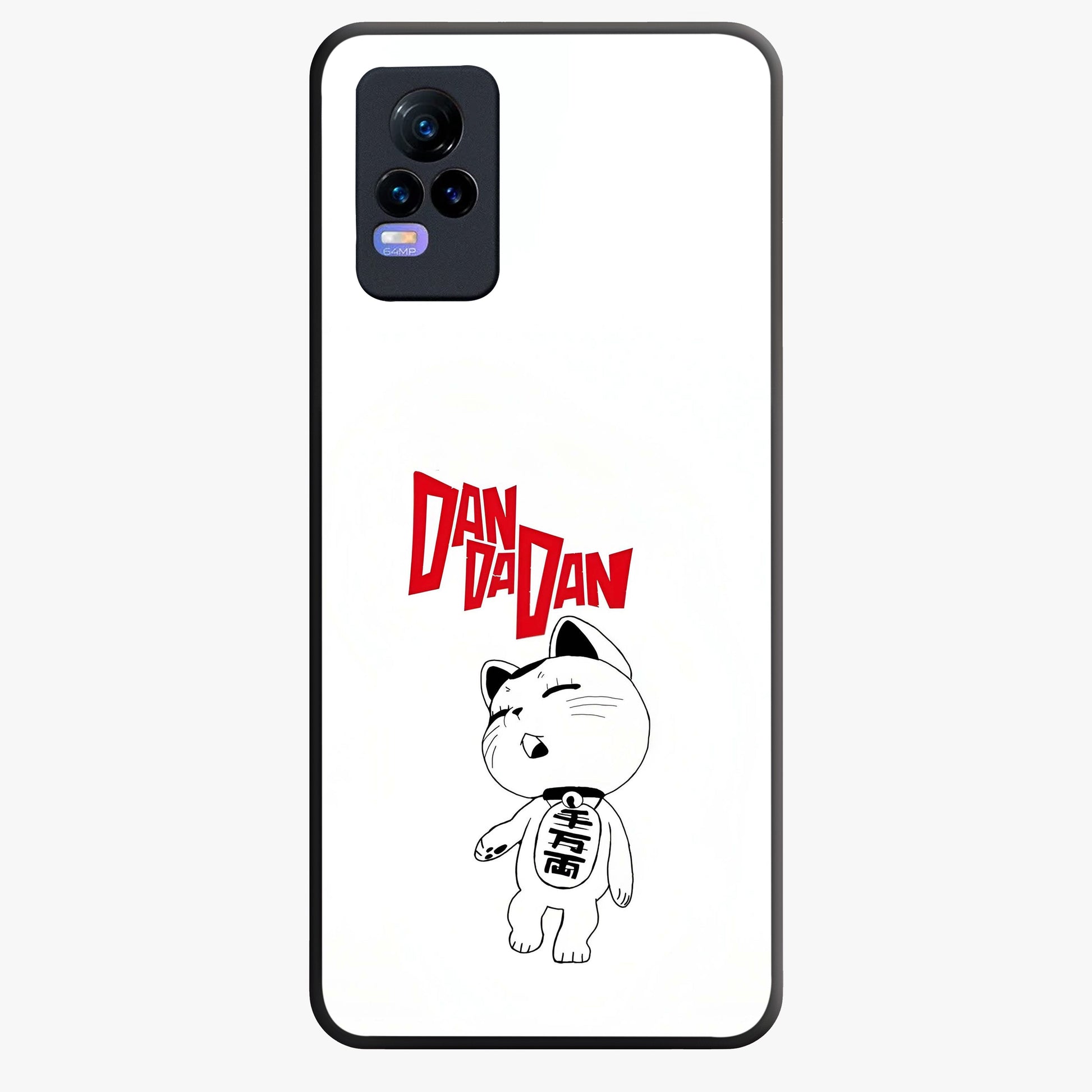 Playful Spirit Charm Glass Case showing flat back view with cheerful charm themed artwork and glossy glass finish.