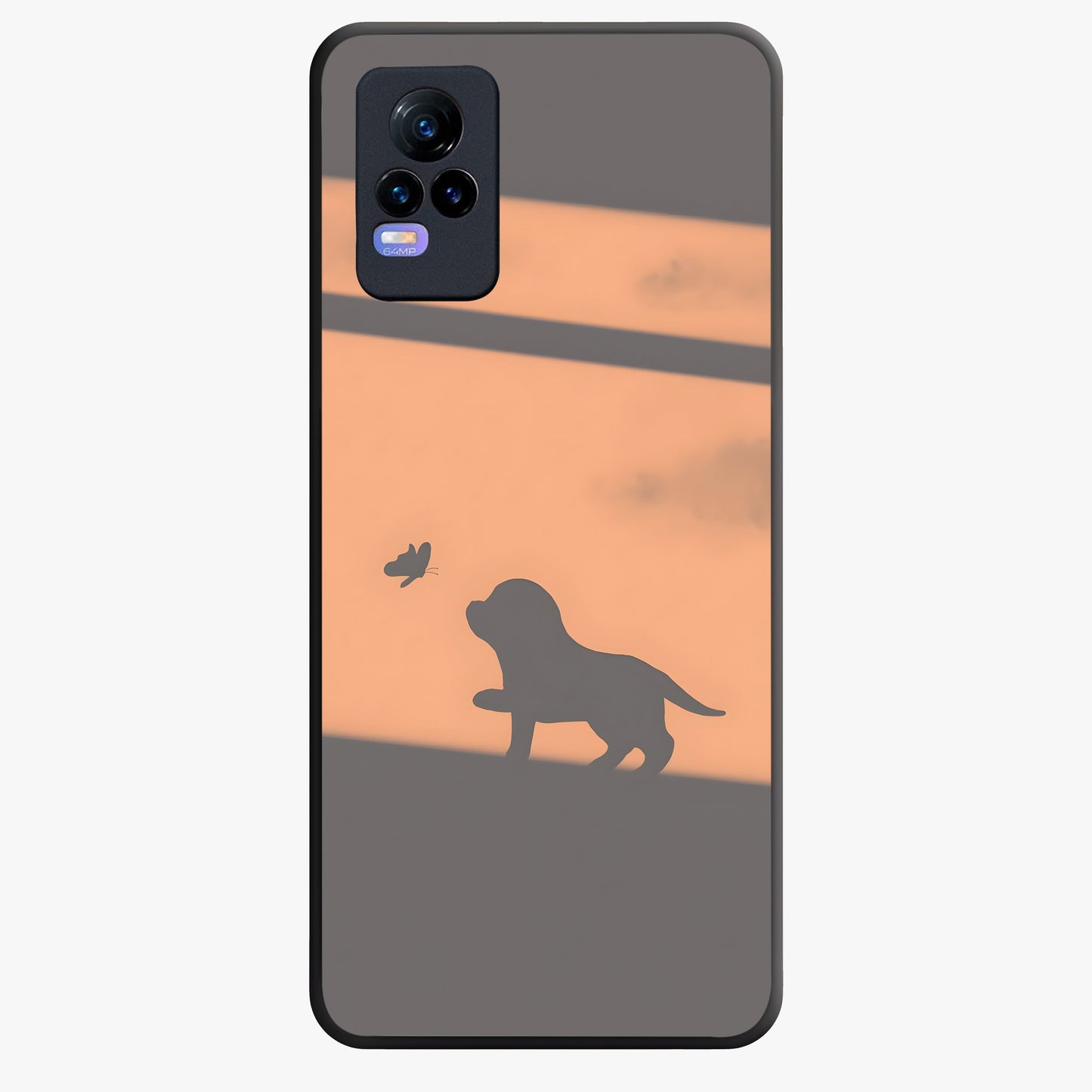Puppy Shadow Art Glass Case showing flat back view with cute puppy shadow style artwork and glossy glass finish.