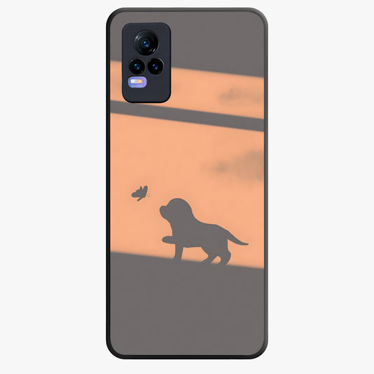 Puppy Shadow Art Glass Case showing flat back view with cute puppy shadow style artwork and glossy glass finish.