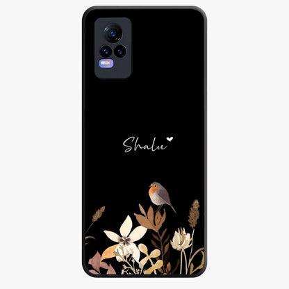 Quiet Garden Tune Custom Name Glass Case showing flat back view with peaceful garden artwork and personalized name design.