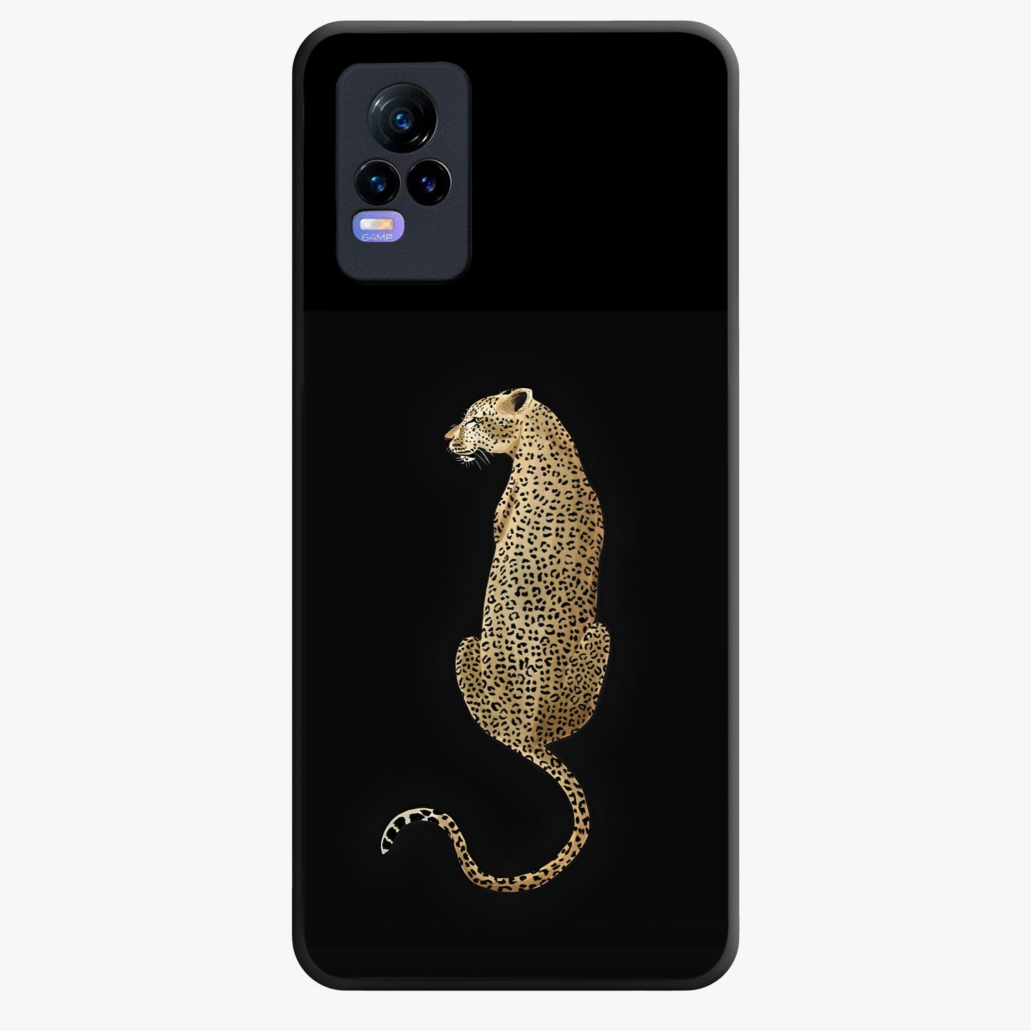 Regal Leopard Glass Case showing flat back view with bold leopard artwork and glossy glass finish.