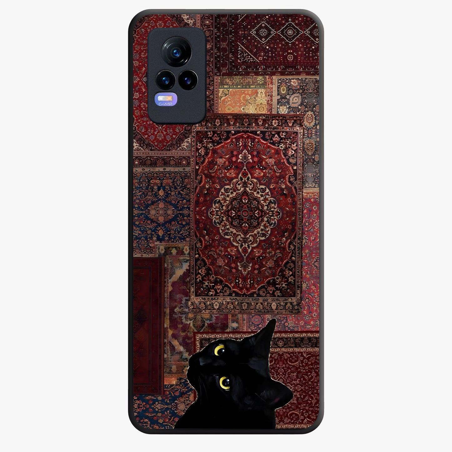 Regal Magic Cat Apple Glass Case showing flat back view with magical cat artwork holding apple and glossy glass finish.