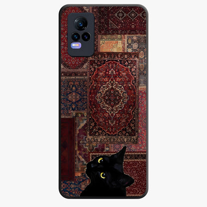 Regal Magic Cat Apple Glass Case showing flat back view with magical cat artwork holding apple and glossy glass finish.