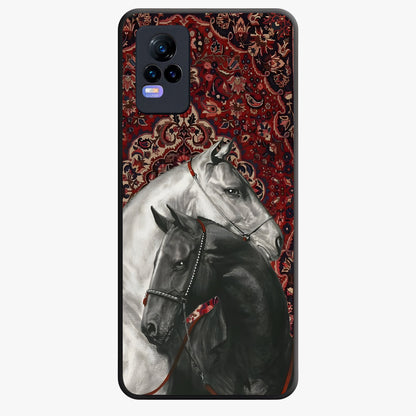 Regal Stallion Tapestry Glass Case showing flat back view with majestic horse tapestry artwork and glossy glass finish.