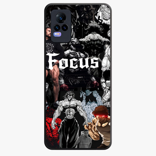Relentless Power Focus Glass Case showing flat back view with motivational typography artwork and glossy glass finish.