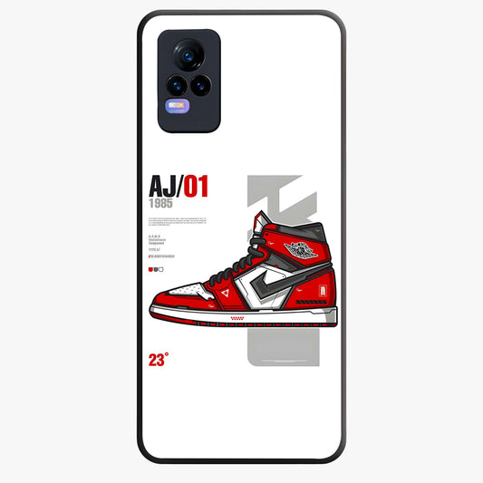 Retro Sneaker Blueprint Glass Case showing flat back view with sneaker blueprint style artwork and glossy glass finish.