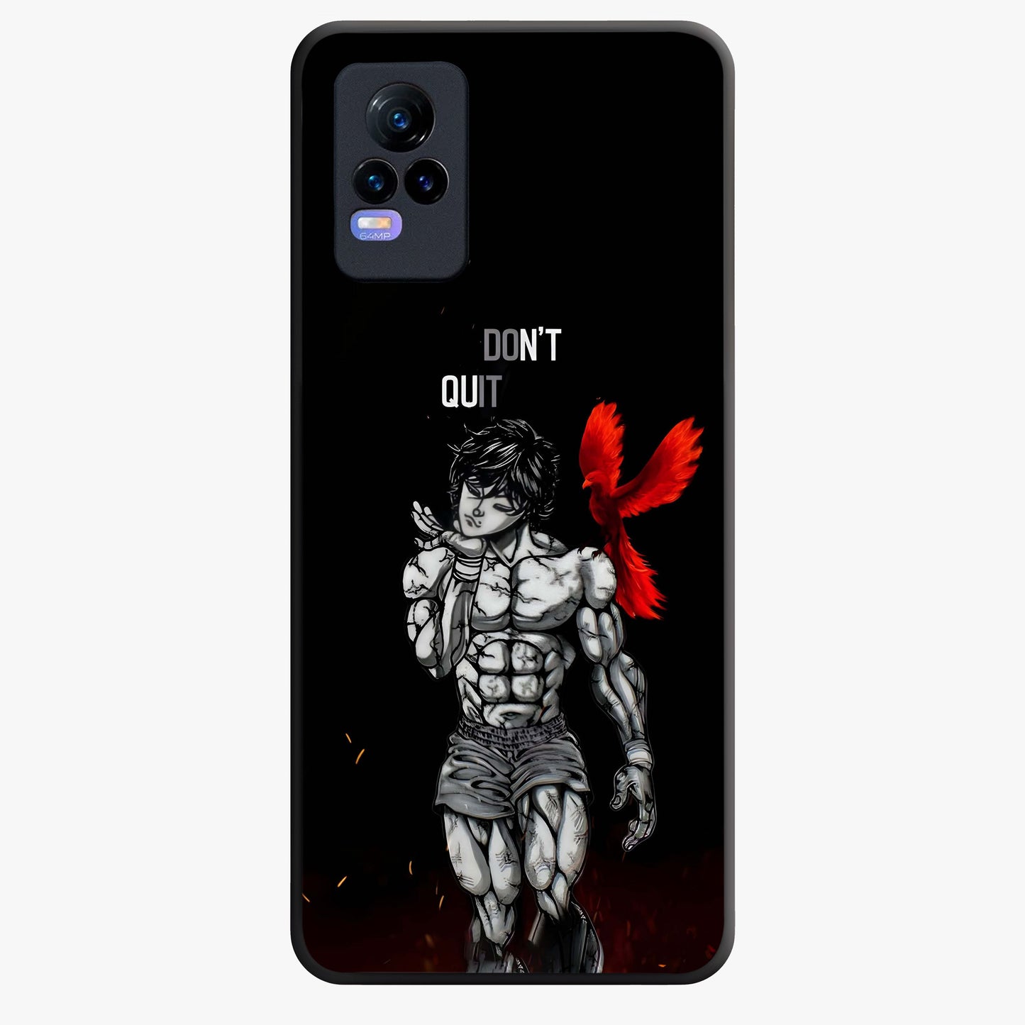 Rise Beyond Limits Glass Case showing flat back view with motivational typography artwork and glossy glass finish.