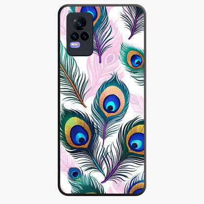 Royal Peacock Feathers Glass Case showing flat back view with colorful peacock feather artwork and glossy glass finish.