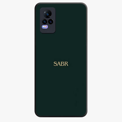 Sabr Minimal Patience Glass Case showing flat back view with minimalist typography artwork and glossy glass finish.