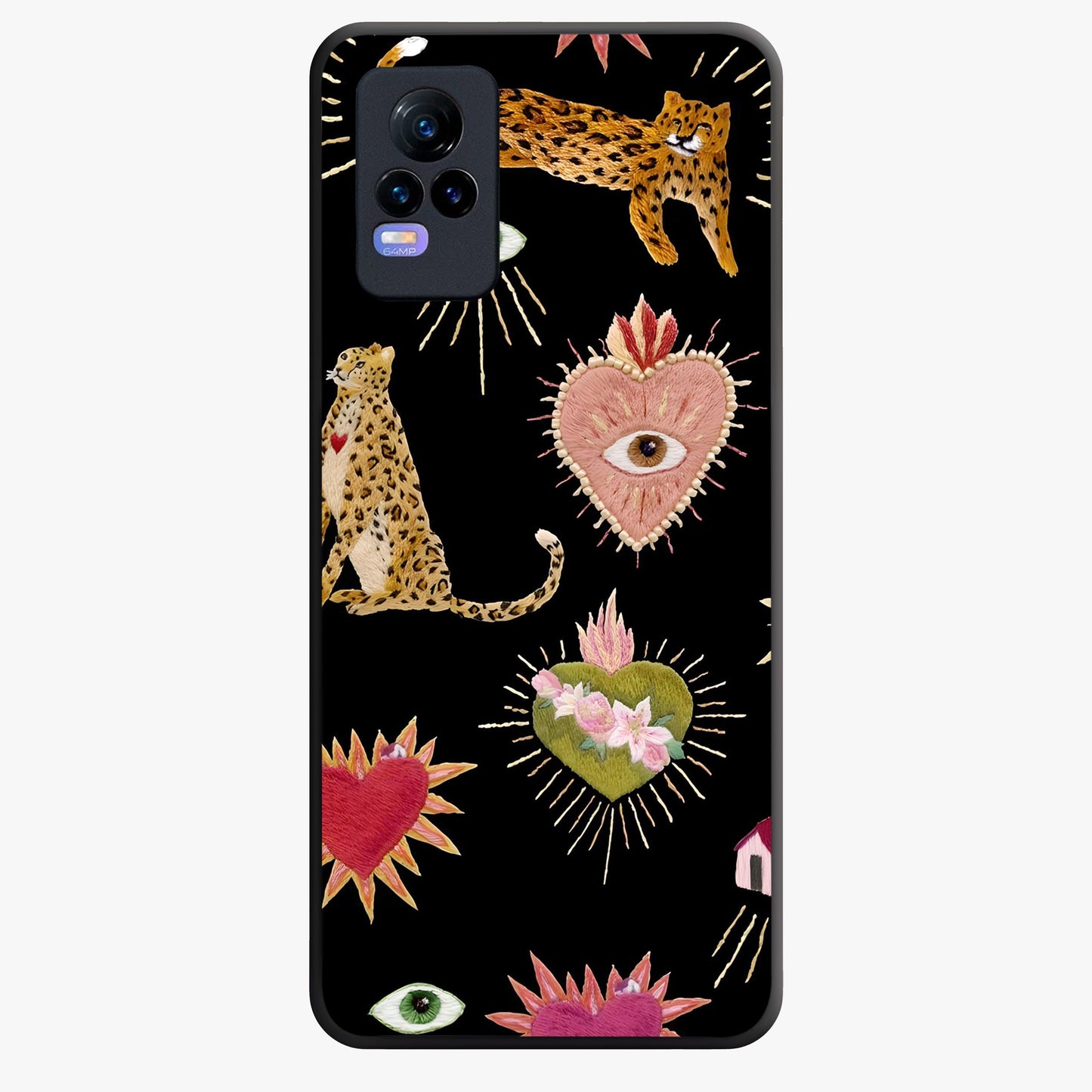 Sacred Jungle Heart Glass Case showing flat back view with jungle inspired heart artwork and glossy glass finish.