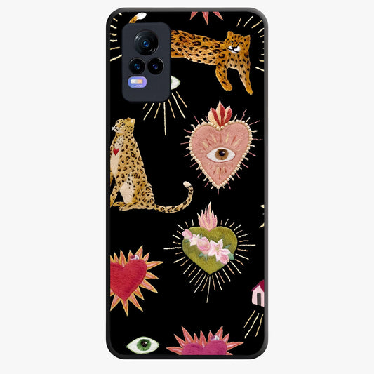 Sacred Jungle Heart Glass Case showing flat back view with jungle inspired heart artwork and glossy glass finish.