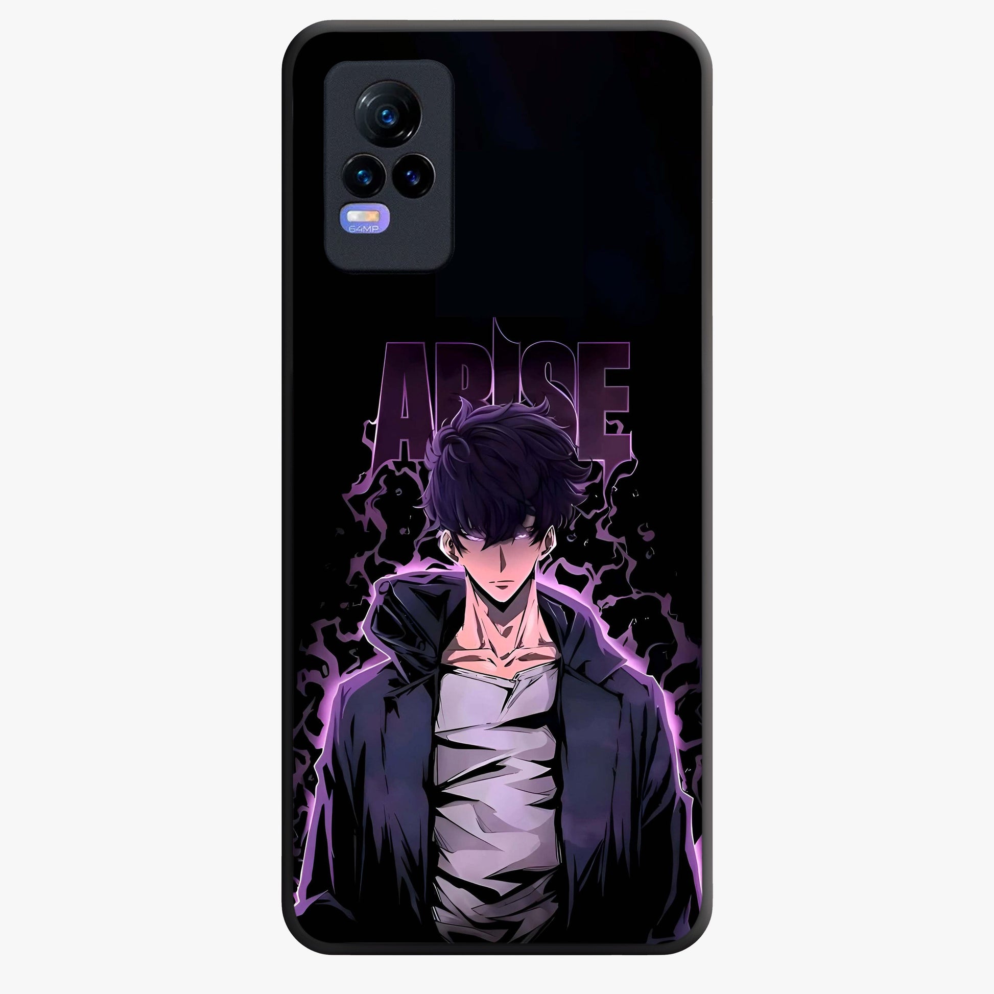 Shadow Monarch Awakening Glass Case showing flat back view with powerful dark monarch themed artwork and glossy glass finish.
