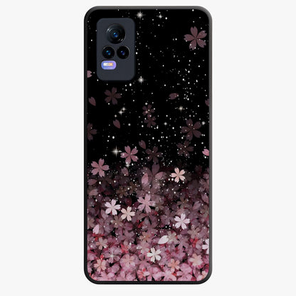 Small Starry Flowers Glass Case showing flat back view with delicate starry floral artwork and glossy glass finish.