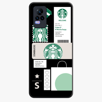 Starbucks Mocha Glass Case showing flat back view with coffee inspired artwork and glossy glass finish.