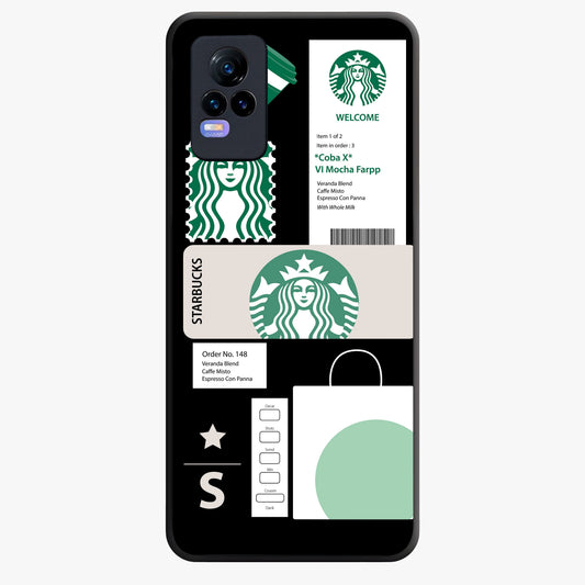 Starbucks Mocha Glass Case showing flat back view with coffee inspired artwork and glossy glass finish.