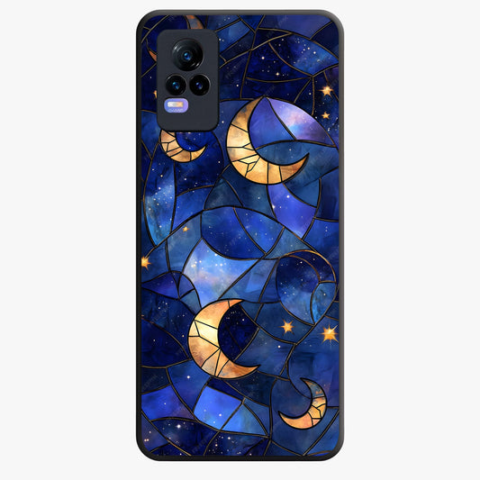 Starlit Sky Tapestry Glass Case showing flat back view with decorative starry sky tapestry artwork and glossy glass finish.