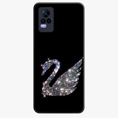 Starlit Swan Grace Glass Case showing flat back view with graceful swan artwork under starry sky and glossy glass finish.