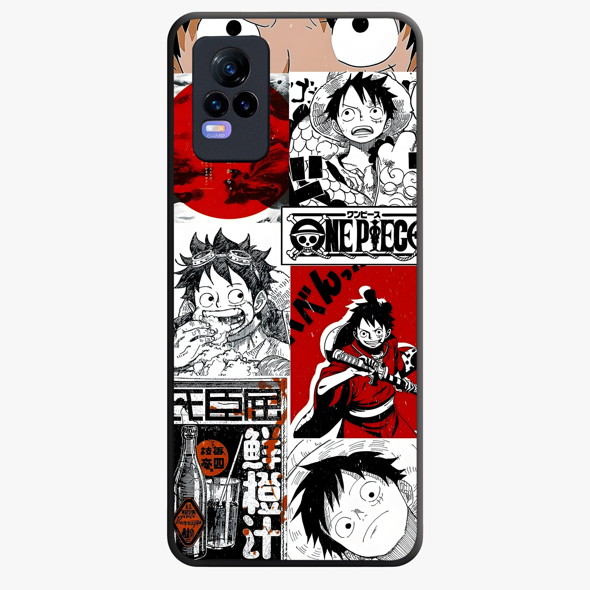 Strawhat Chaos Panels Glass Case showing flat back view with anime inspired chaos panel artwork and glossy glass finish.