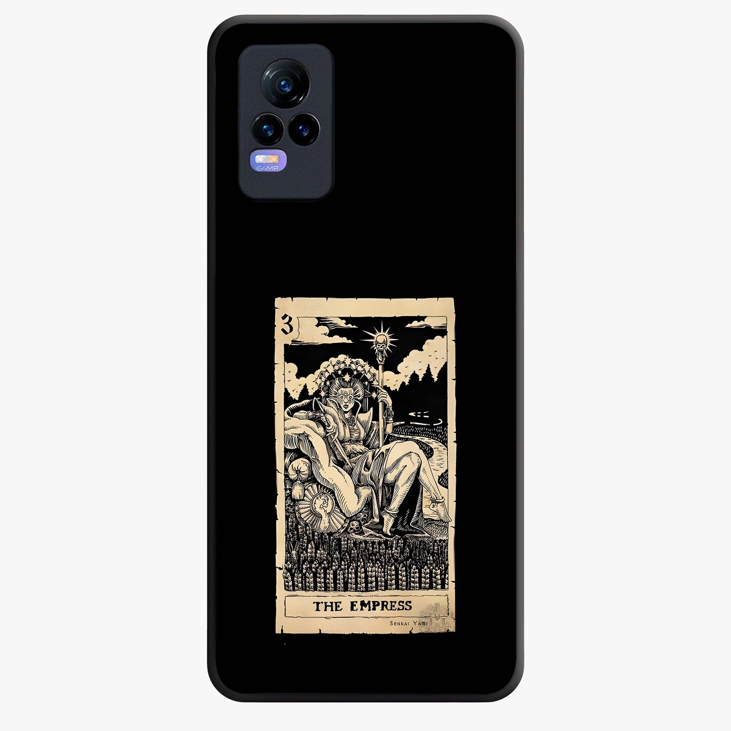 The Empress Glass Case showing flat back view with regal feminine artwork and glossy glass finish.