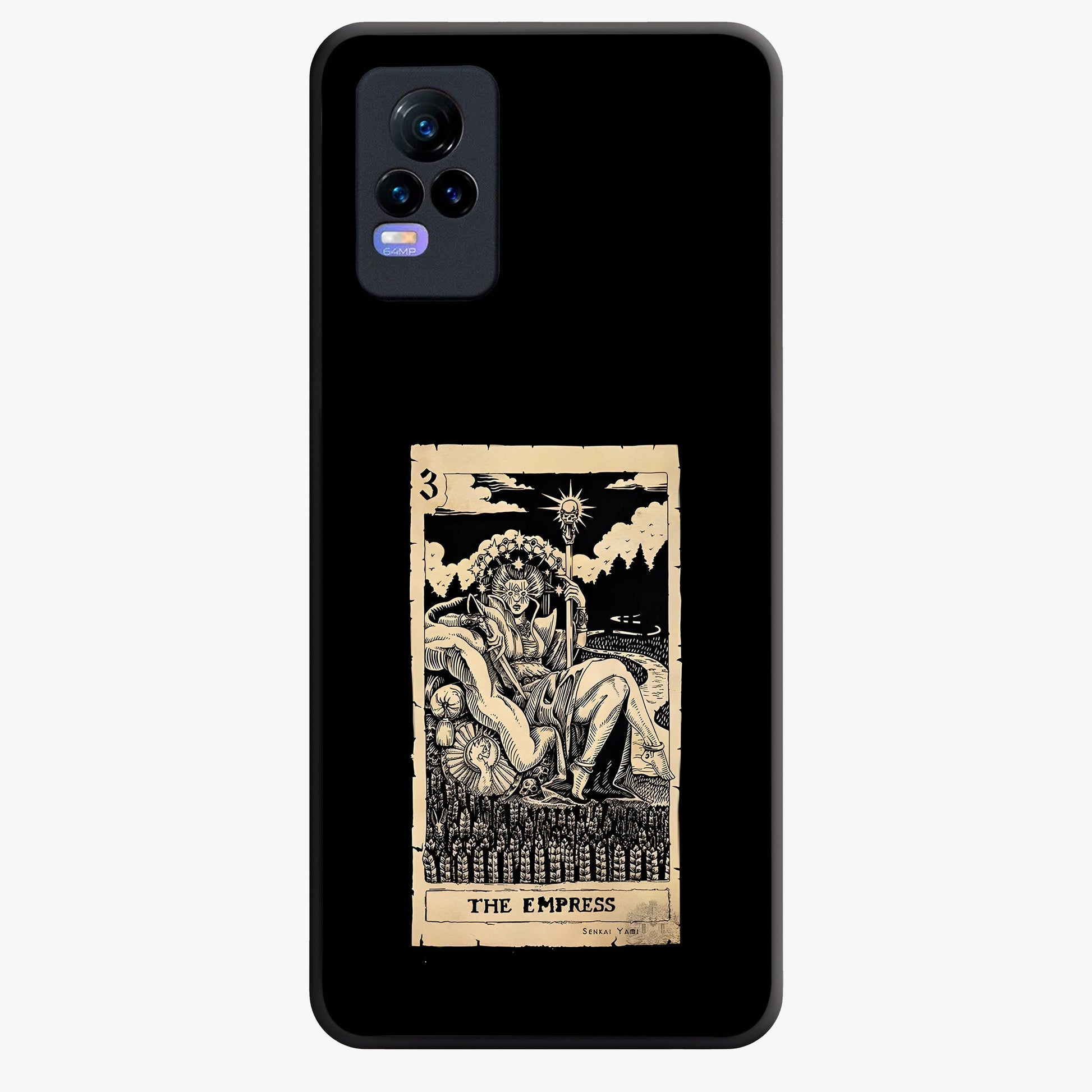 The Empress Glass Case showing flat back view with regal feminine artwork and glossy glass finish.