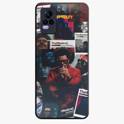 The Weeknd Glass Case showing flat back view with music inspired artistic portrait artwork and glossy glass finish.